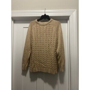 Lands' End Sweater Women’s Size 1X Beige Cable Knit Cotton Pullover Drifter